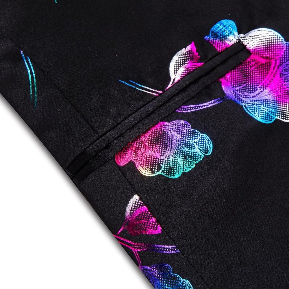 Men's Luxury Floral Blazer - Slim Fit Shawl Lapel Tuxedo Jacket for Parties - Picture 6 of 7